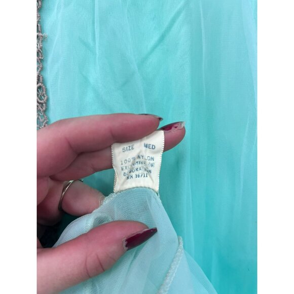 Vintage 80s Sheer Aqua Nightgown & Robe Set #6169 - Picture 3 of 8